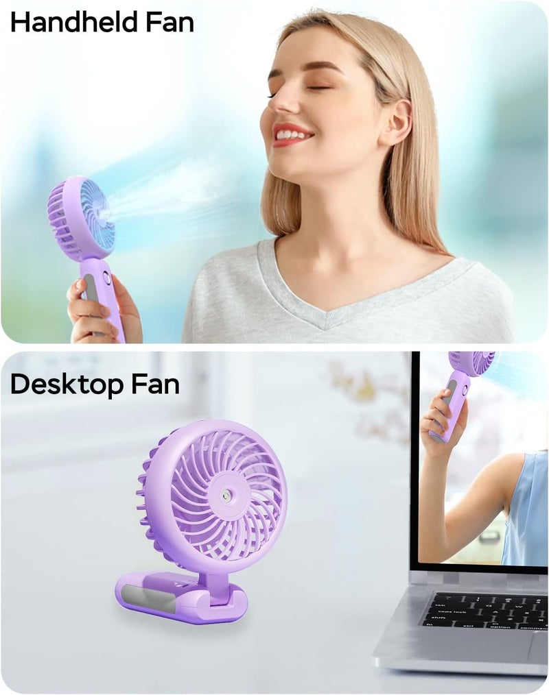 RNKRUN Portable Handheld Misting Fan, 4000mAh USB Rechargeable Personal Foldable Fan with Water Tank Battery Operated Spray Water Mist Makeup Small Face Steamer for Travel Outdoors Office purple - Image 5